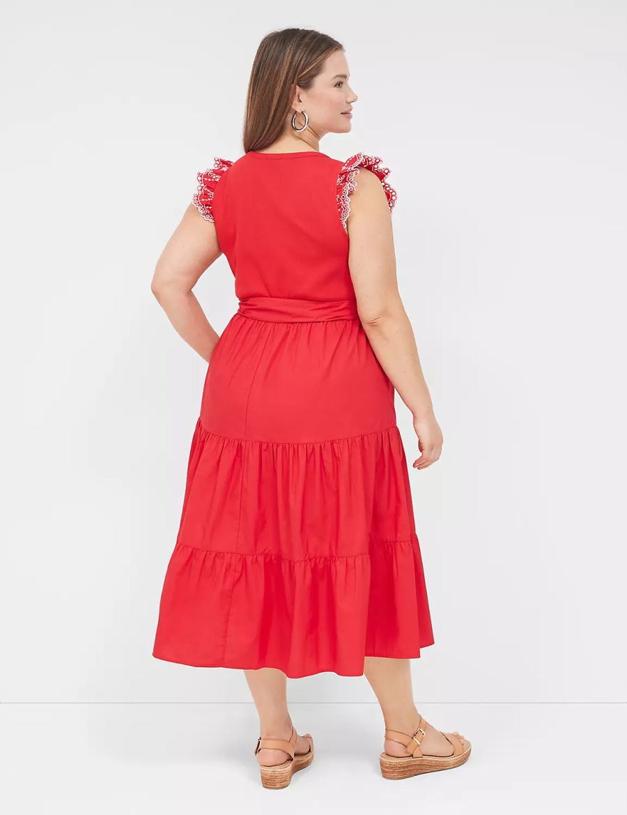 Lane Bryant Eyelet-Sleeveed Midi-jurk Dames Rood | FZN5581HA