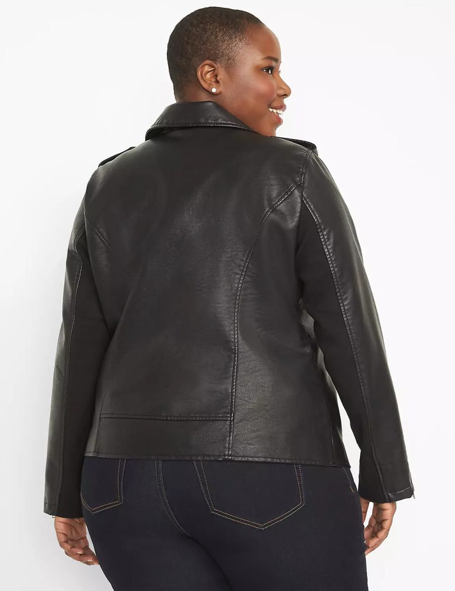 Lane Bryant Faux-Leather Moto Jassen Dames Zwart | UGE5159AH
