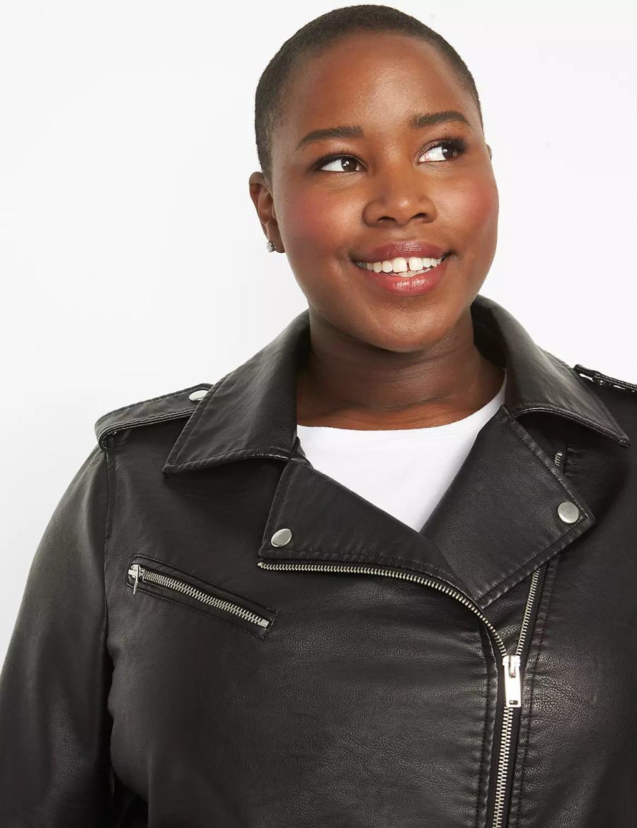 Lane Bryant Faux-Leather Moto Jassen Dames Zwart | UGE5159AH