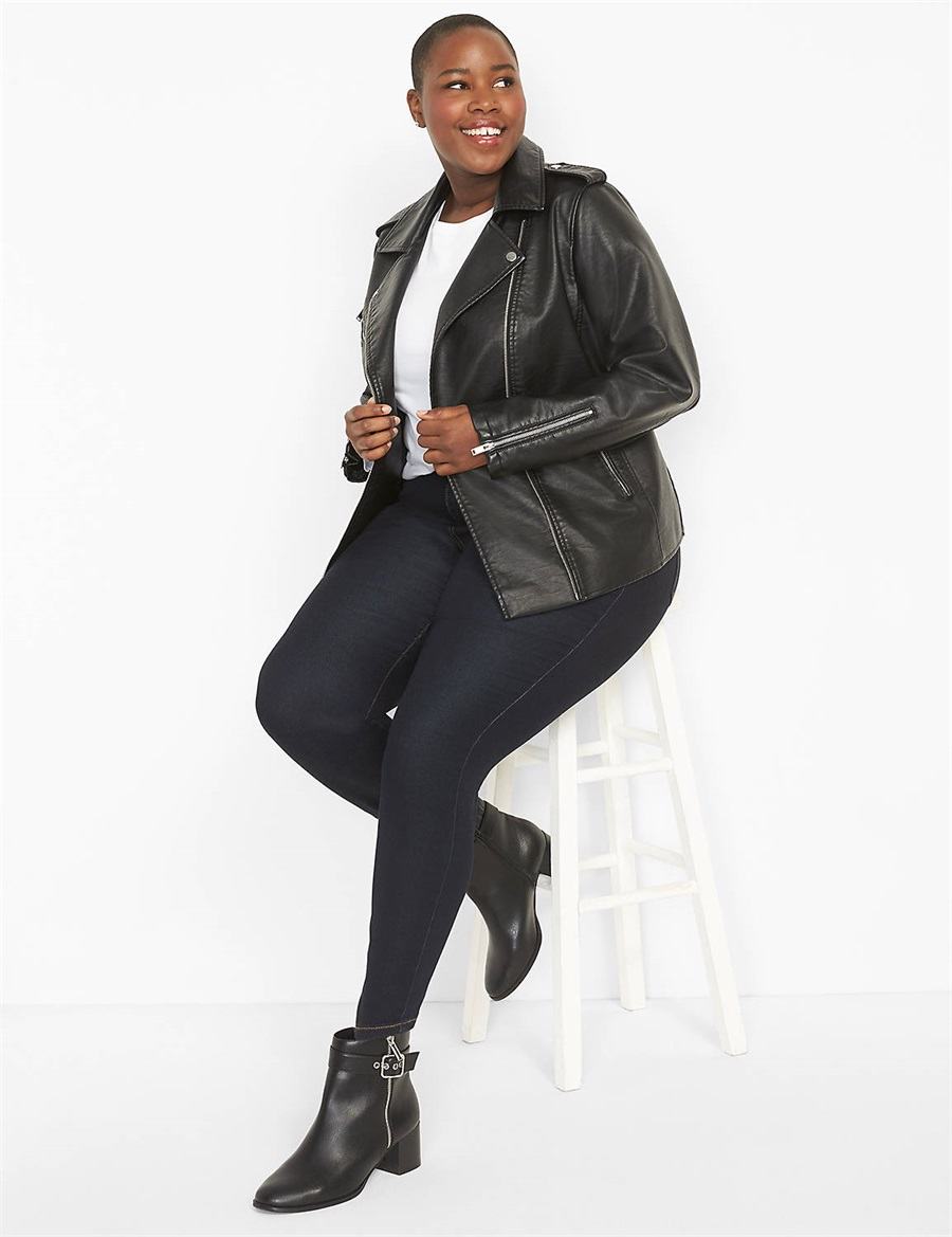 Lane Bryant Faux-Leather Moto Jassen Dames Zwart | UGE5159AH