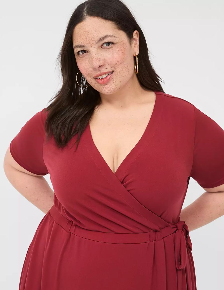 Lane Bryant Faux-Wrap Jersey Midi-jurk Dames Dieprood | XSY8729XJ