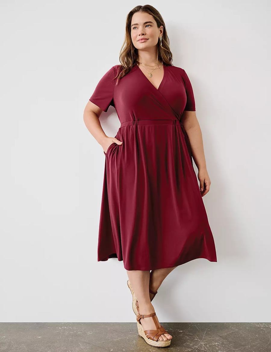Lane Bryant Faux-Wrap Jersey Midi-jurk Dames Dieprood | XSY8729XJ