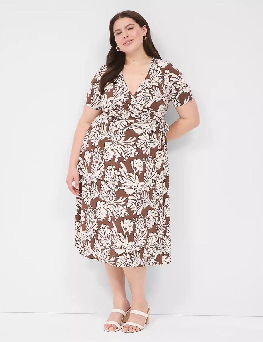 Lane Bryant Faux-Wrap Jersey Midi-jurk Dames Bruin | DGC8022QU