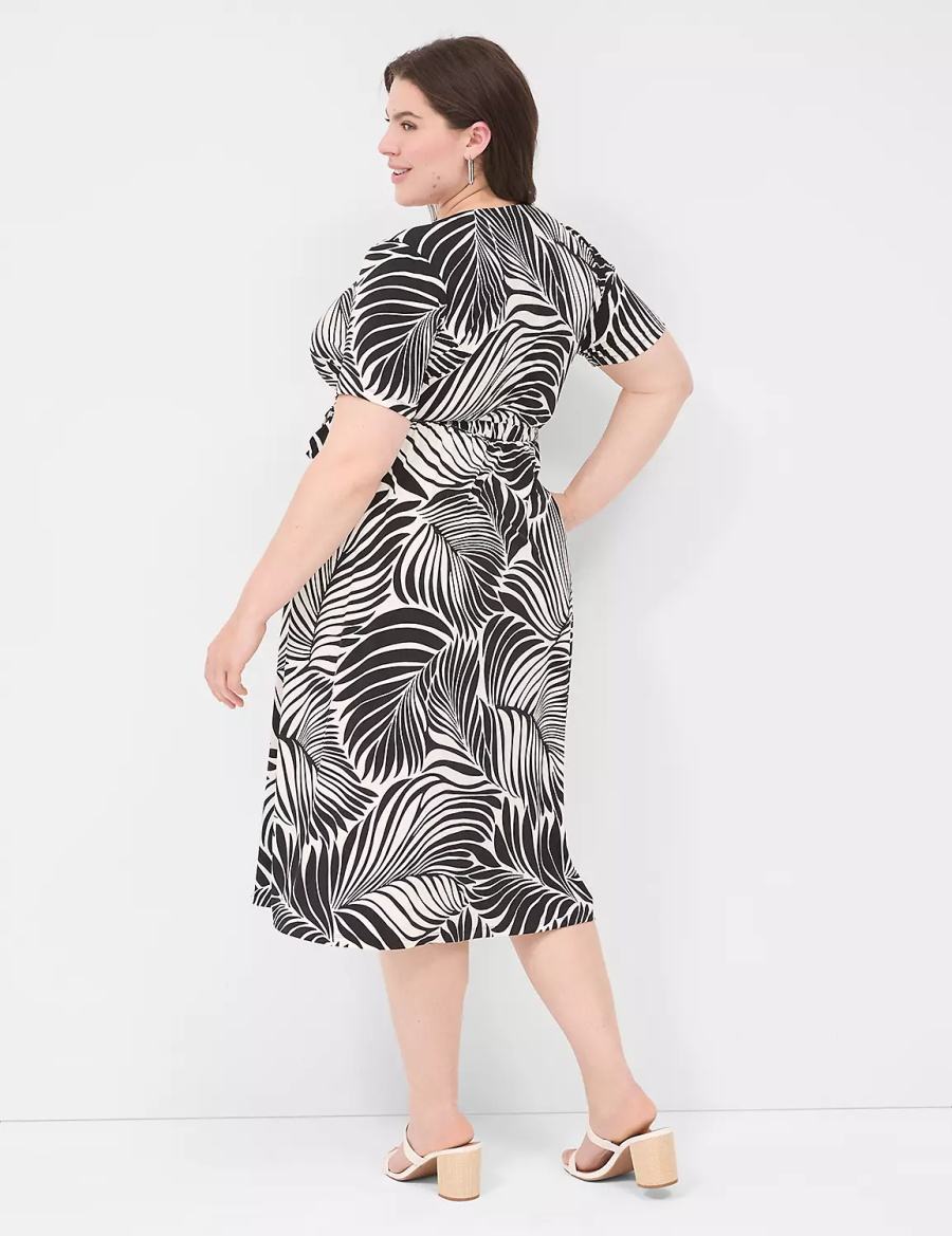 Lane Bryant Faux-Wrap Jersey Midi-jurk Dames Zwart | MPI2628LT