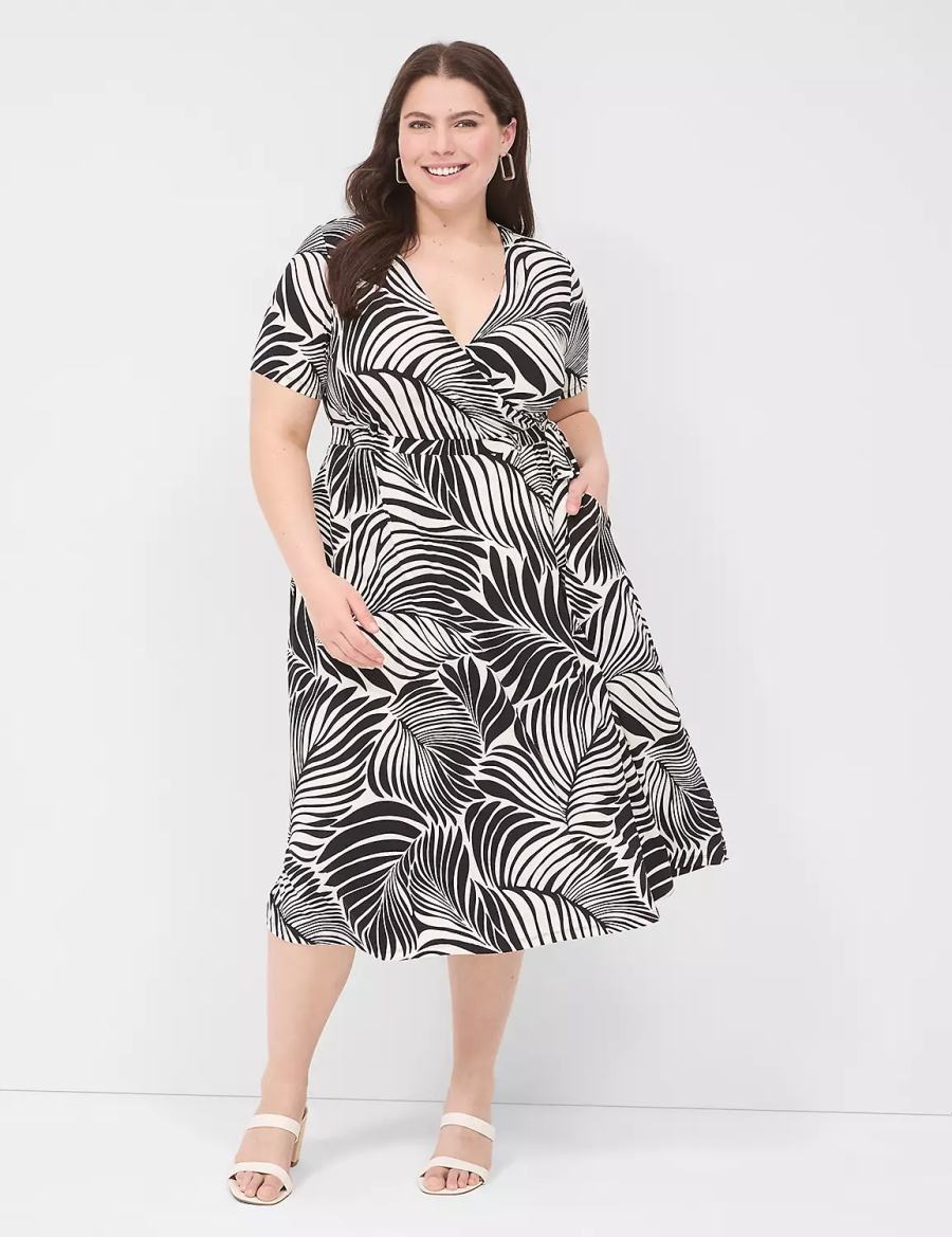 Lane Bryant Faux-Wrap Jersey Midi-jurk Dames Zwart | MPI2628LT
