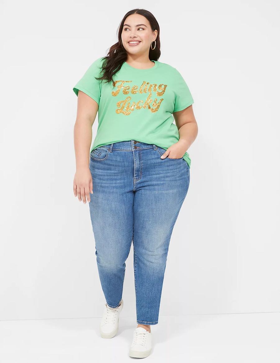 Lane Bryant Feeling Lucky Graphic Tee Tanktop Dames Lichtgroen | GIJ5524ID