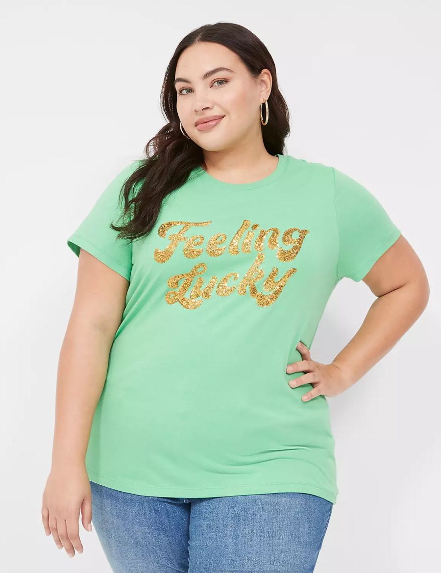 Lane Bryant Feeling Lucky Graphic Tee Tanktop Dames Lichtgroen | GIJ5524ID