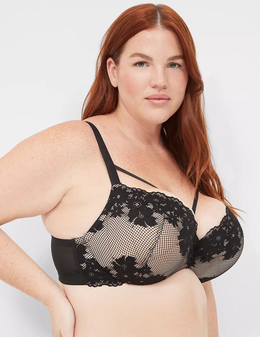 Lane Bryant Fishnet Lace Max Boost Plunge Bralettes Dames Zwart | JFD854OZ