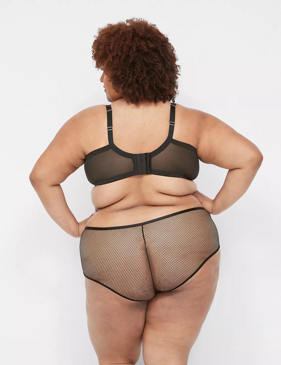Lane Bryant Fishnet Lightly Lined Plunge Bralettes Dames Zwart | QFO4696TW