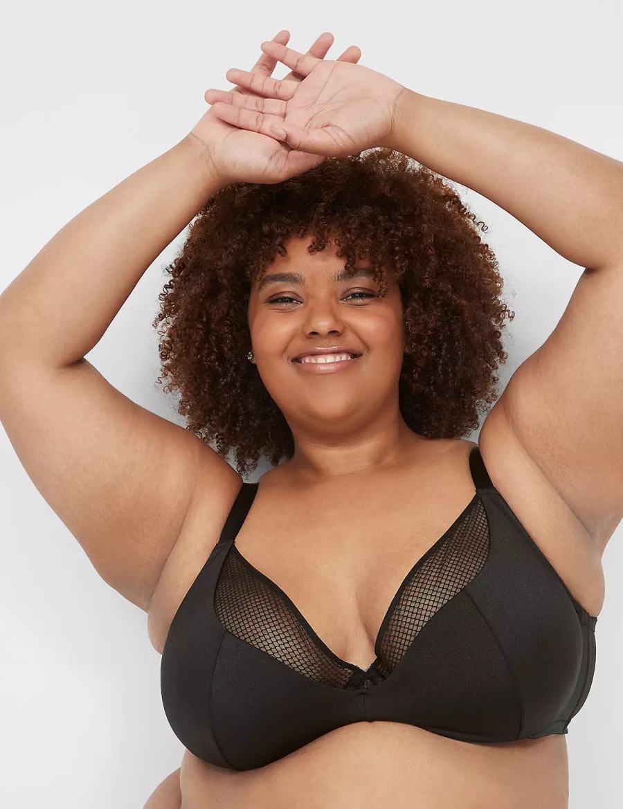 Lane Bryant Fishnet Lightly Lined Plunge Bralettes Dames Zwart | QFO4696TW