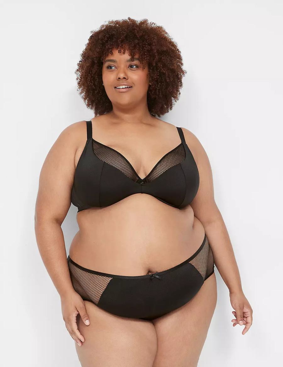 Lane Bryant Fishnet Lightly Lined Plunge Bralettes Dames Zwart | QFO4696TW
