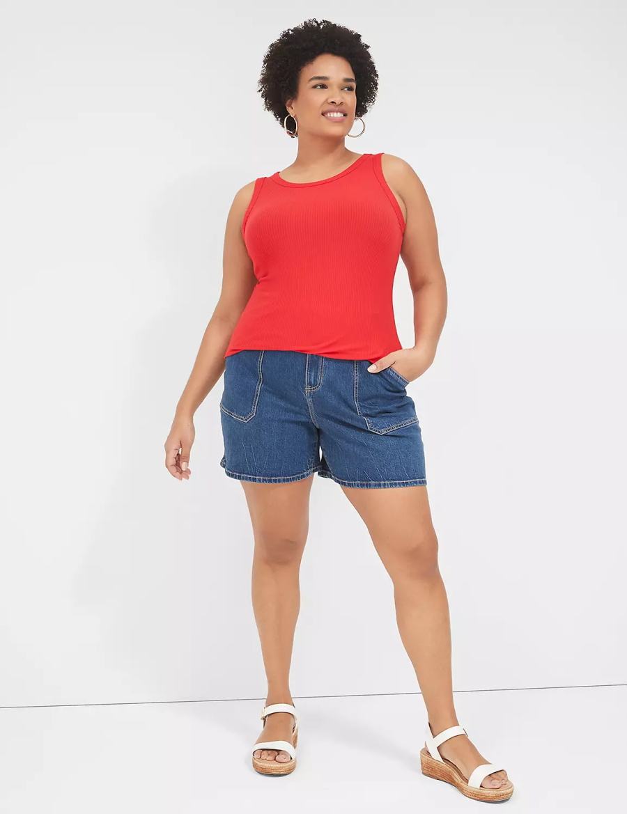 Lane Bryant Fitted High-Neck Rib Tanktop Dames Rood | JUG6271DP