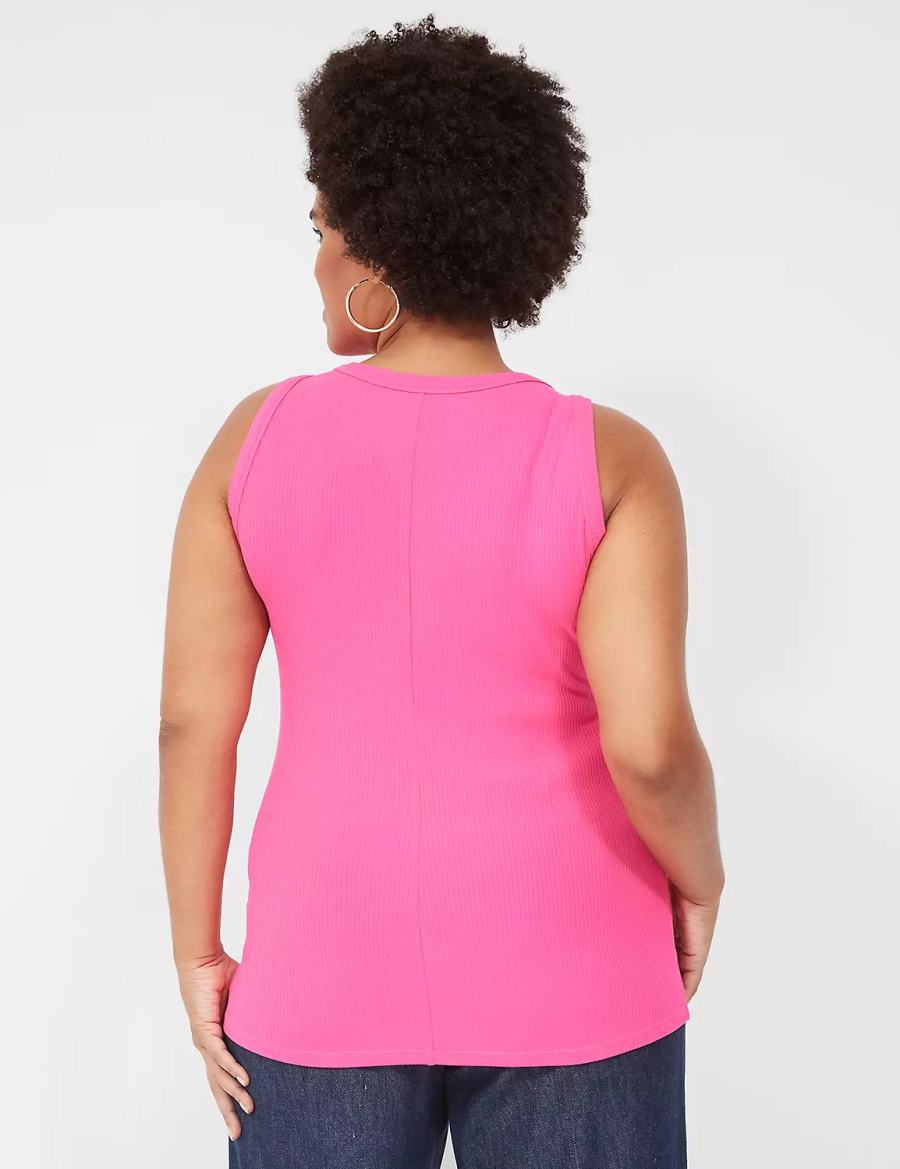 Lane Bryant Fitted High-Neck Rib Tanktop Dames Roze | LZO8013KC