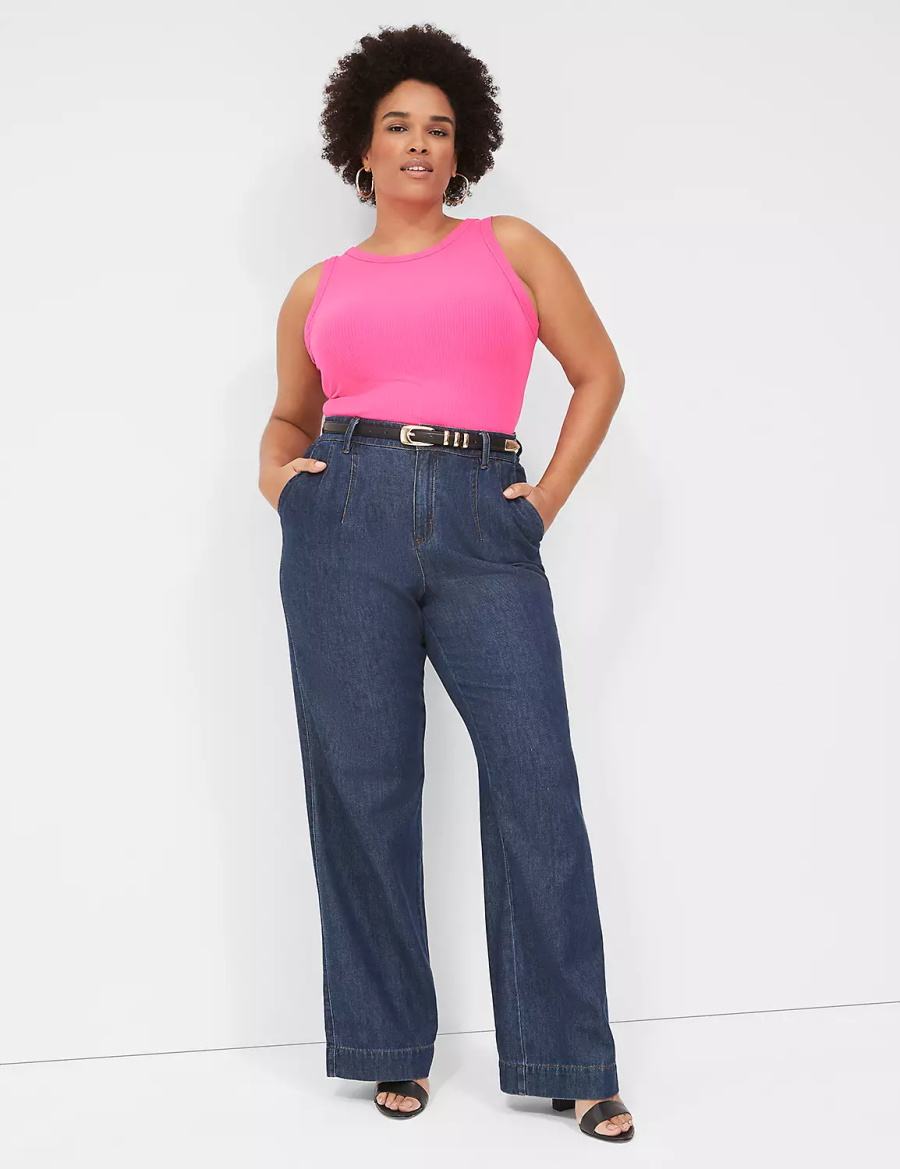 Lane Bryant Fitted High-Neck Rib Tanktop Dames Roze | LZO8013KC