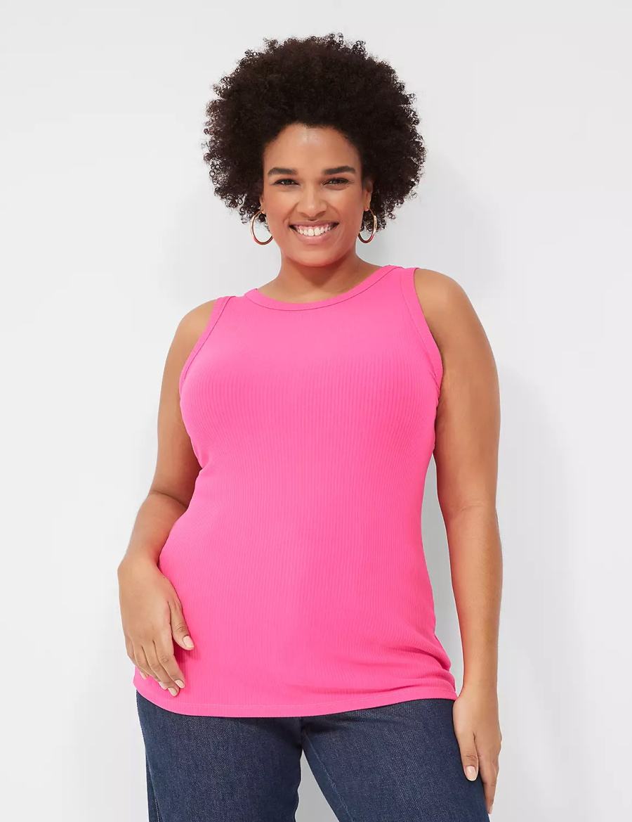 Lane Bryant Fitted High-Neck Rib Tanktop Dames Roze | LZO8013KC