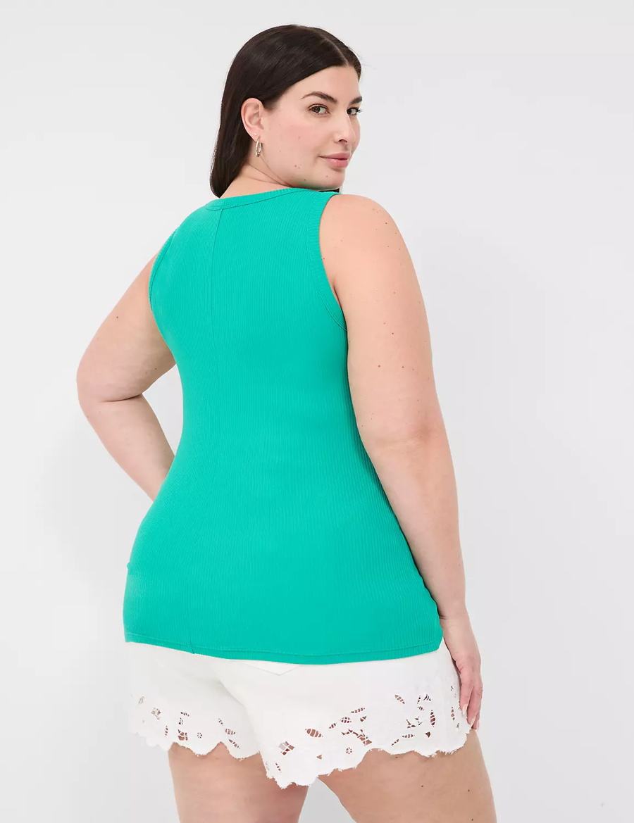 Lane Bryant Fitted High-Neck Rib Tanktop Dames Lichtturquoise | MTL8052GR