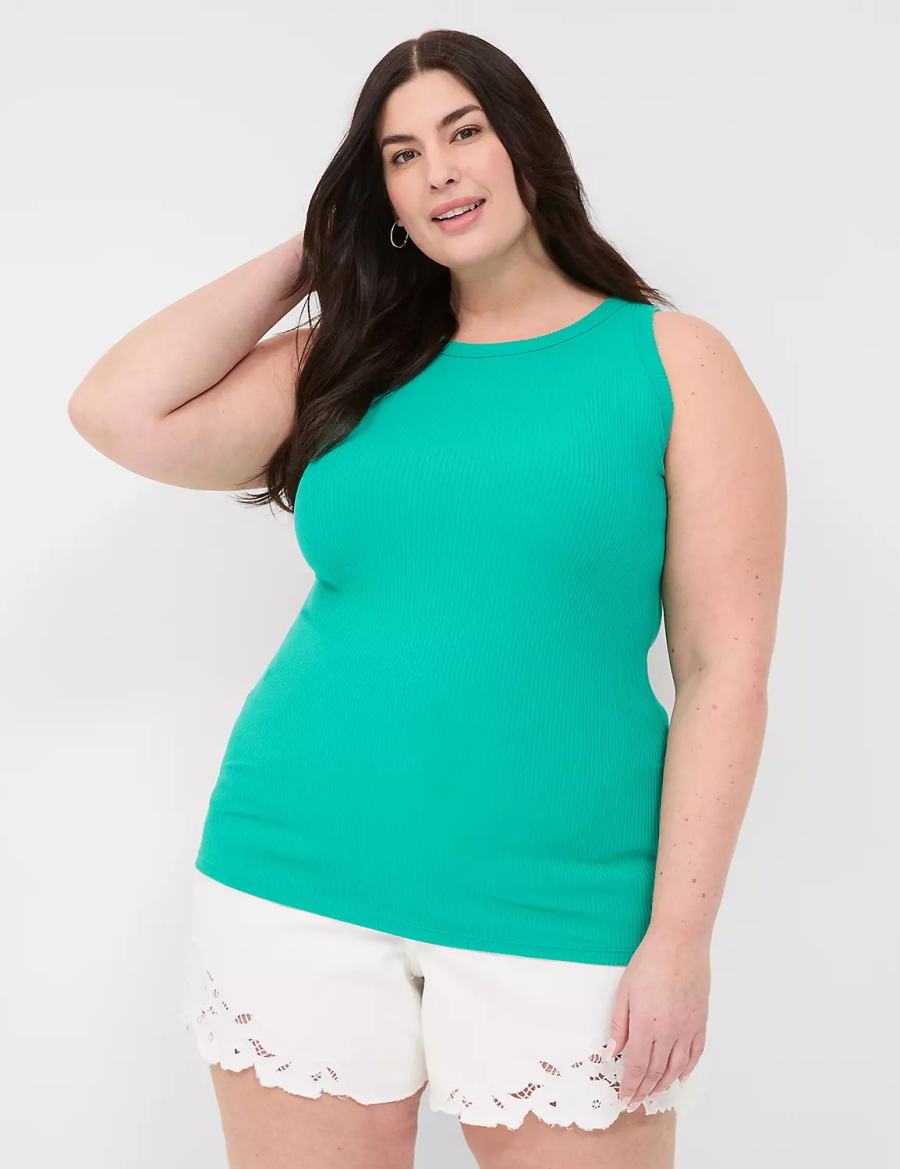Lane Bryant Fitted High-Neck Rib Tanktop Dames Lichtturquoise | MTL8052GR