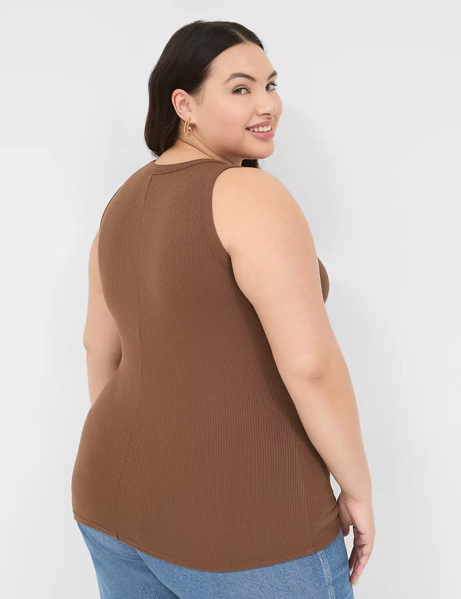 Lane Bryant Fitted High-Neck Rib Tanktop Dames Bruin | UOP5665VK