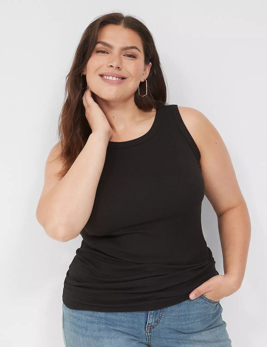 Lane Bryant Fitted High-Neck Rib Tanktop Dames Zwart | ZZF2653VK