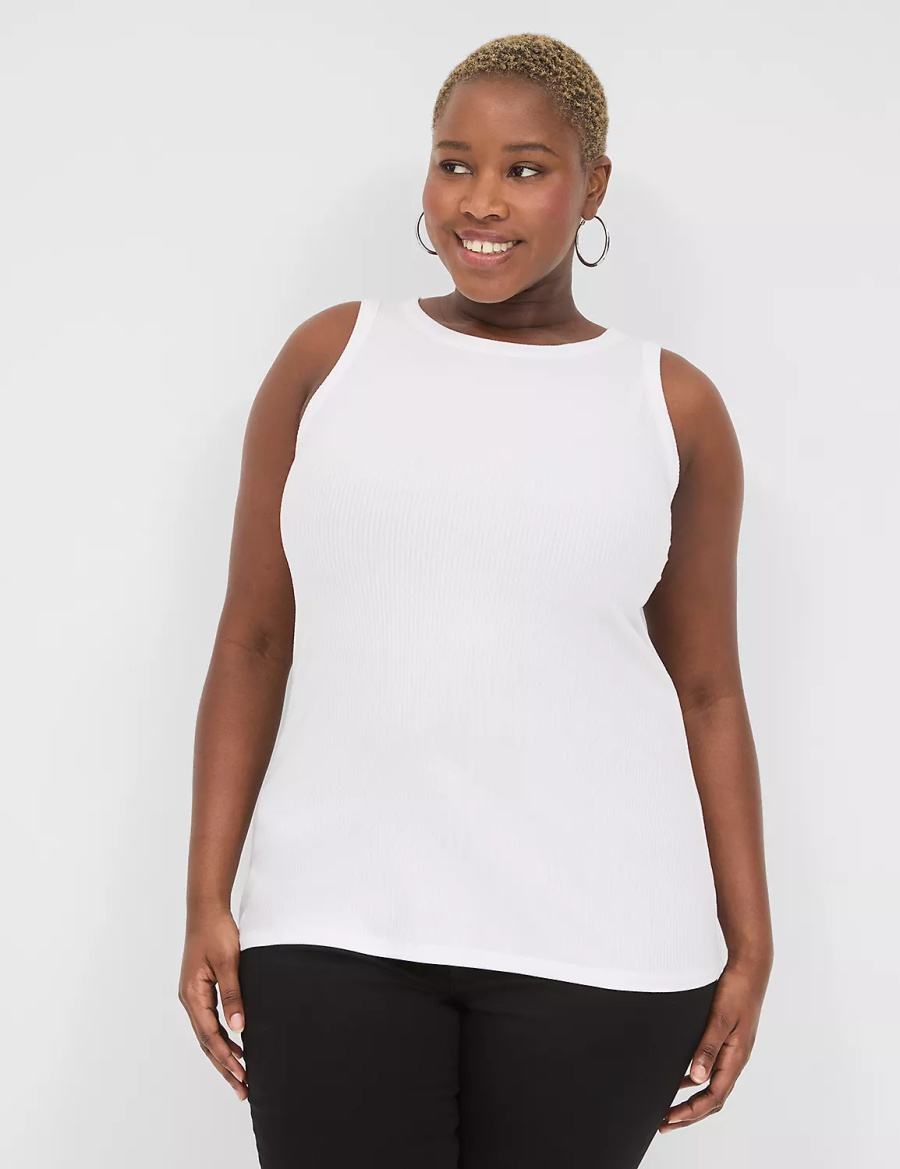 Lane Bryant Fitted High-Neck Ribbed Tanktop Dames Wit | ZGV75100LA