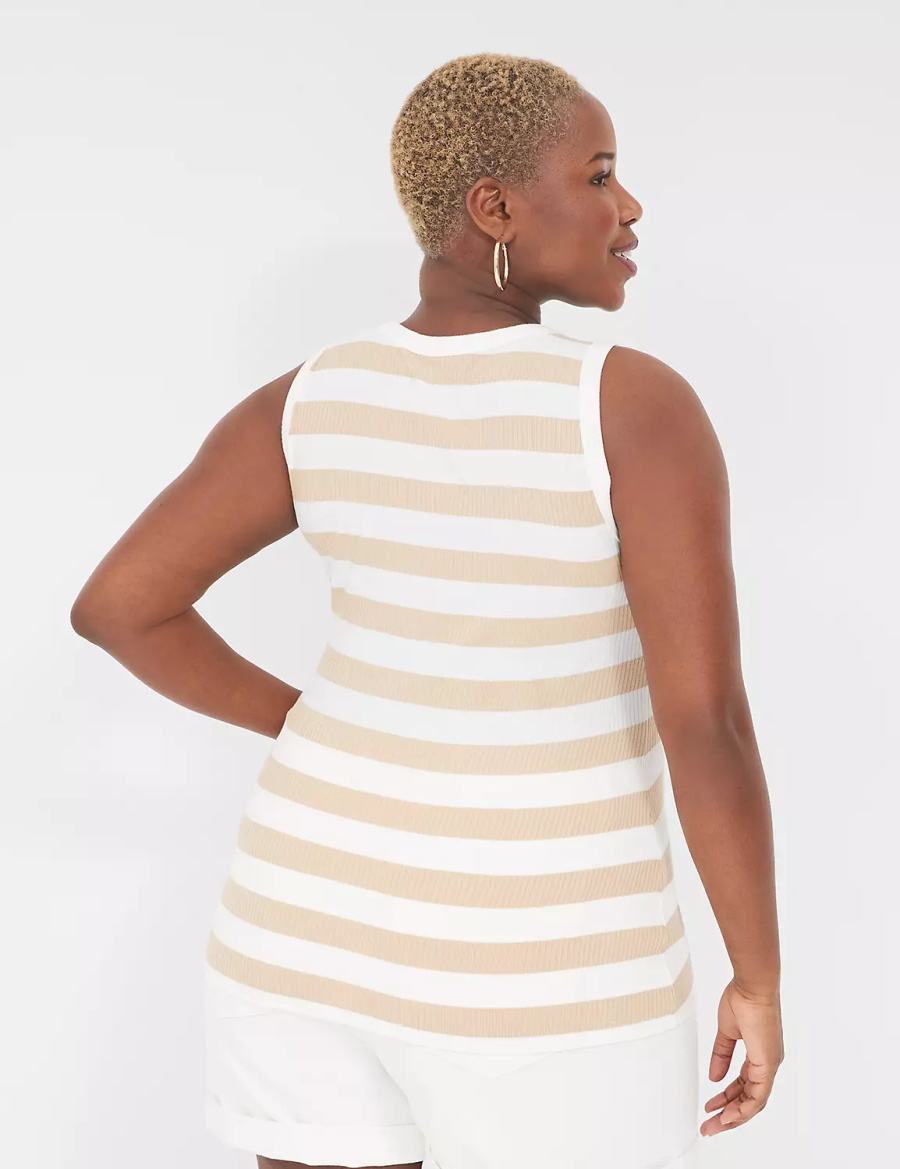 Lane Bryant Fitted High-Neck Ribbed Tanktop Dames Bruin Wit | WOM535BO