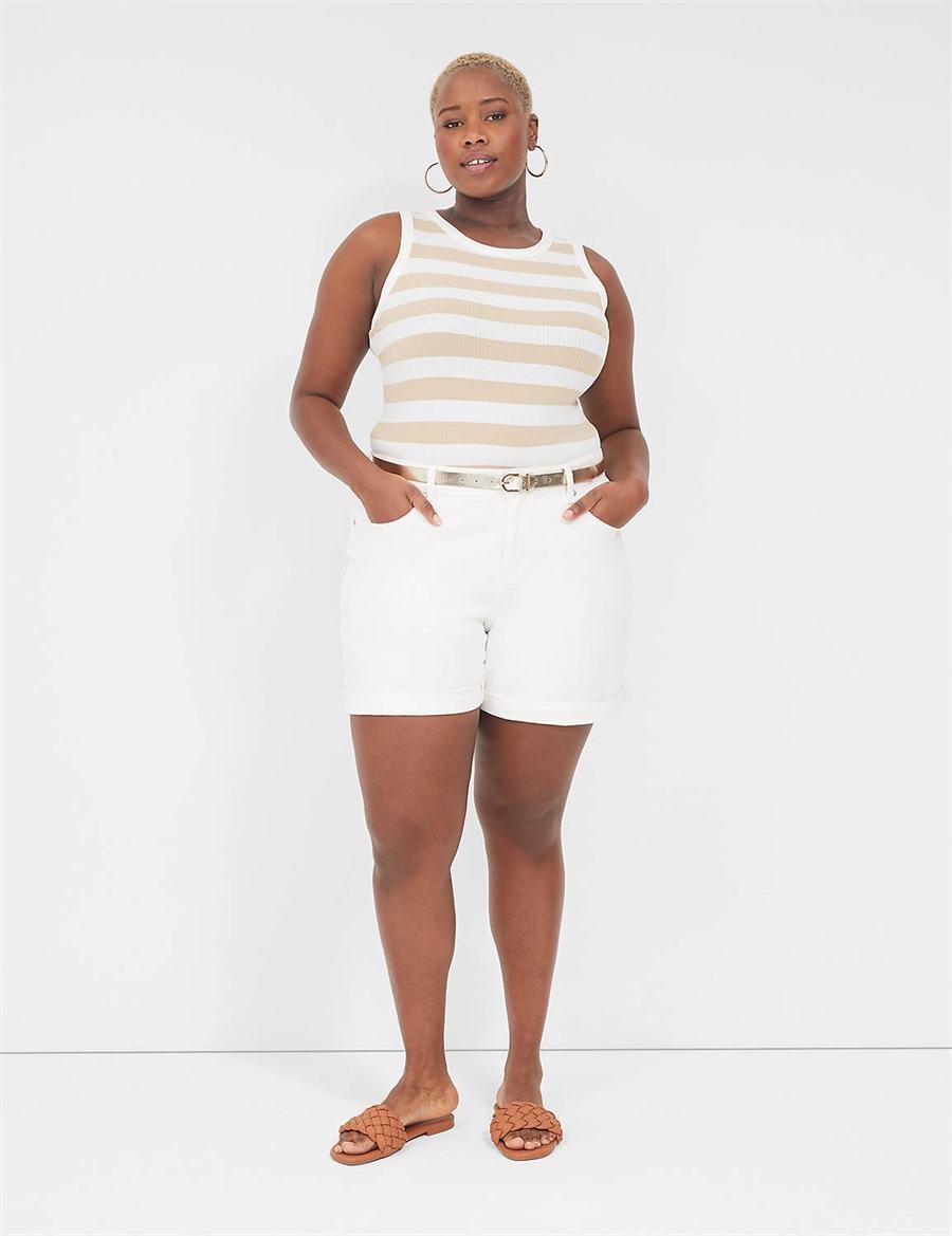 Lane Bryant Fitted High-Neck Ribbed Tanktop Dames Bruin Wit | WOM535BO
