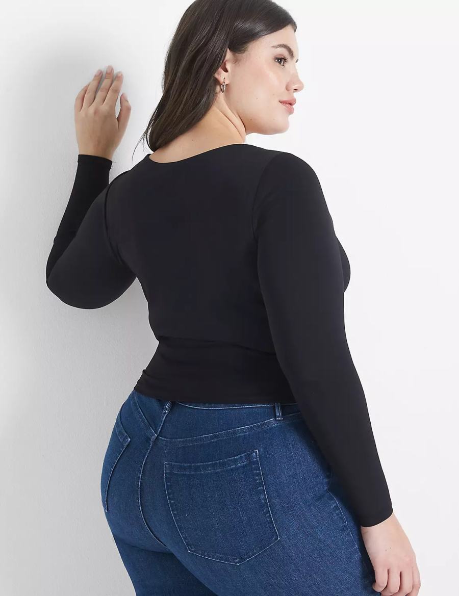 Lane Bryant Fitted Long-Sleeve Crop Tee T-shirts Dames Zwart | ZUF7890VP