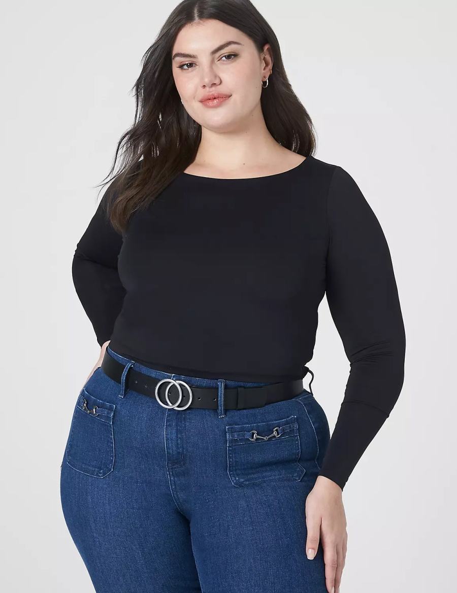 Lane Bryant Fitted Long-Sleeve Crop Tee T-shirts Dames Zwart | ZUF7890VP