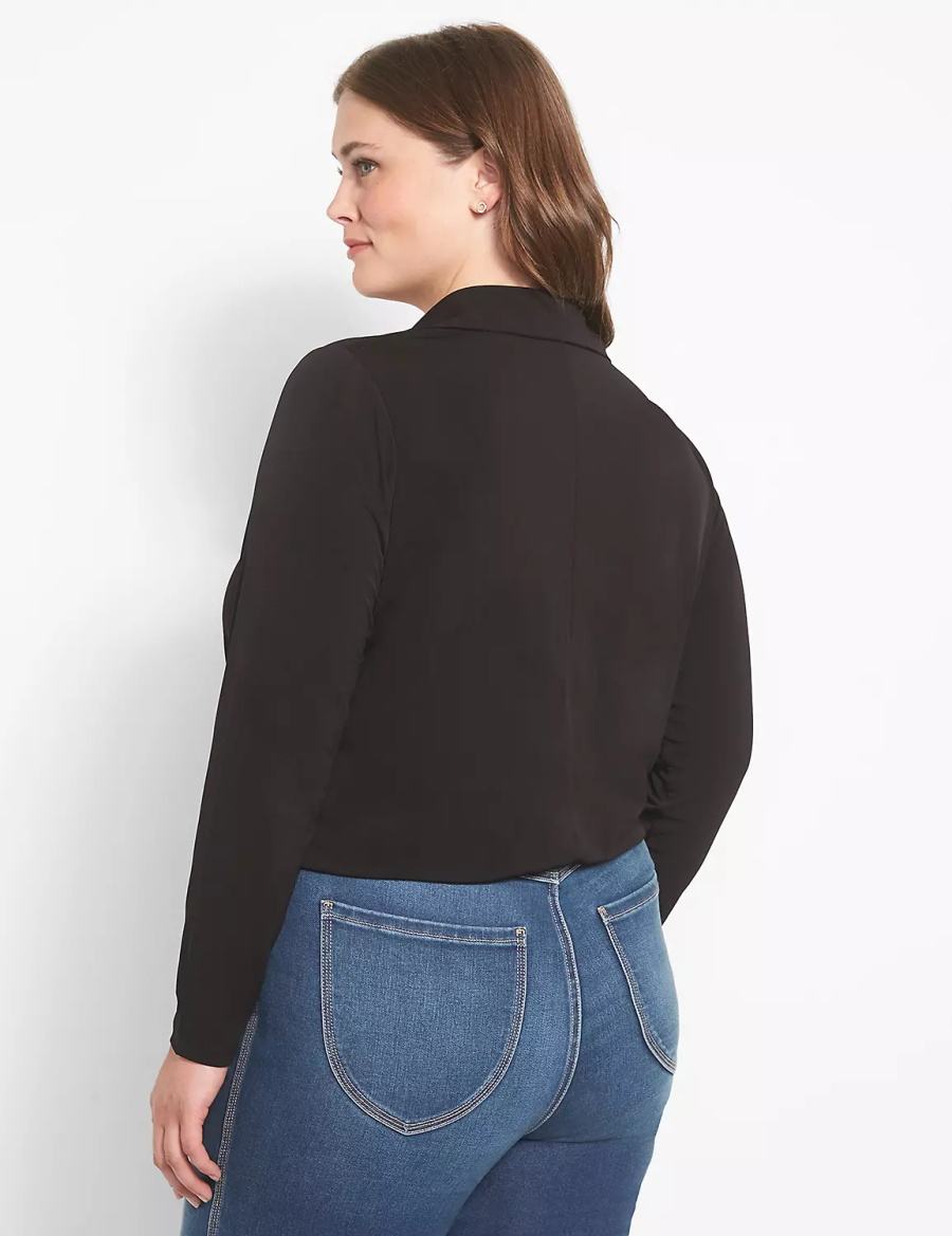 Lane Bryant Fitted Long-Sleeve Surplice Collar Crop Overhemd Dames Zwart | OJF588IS
