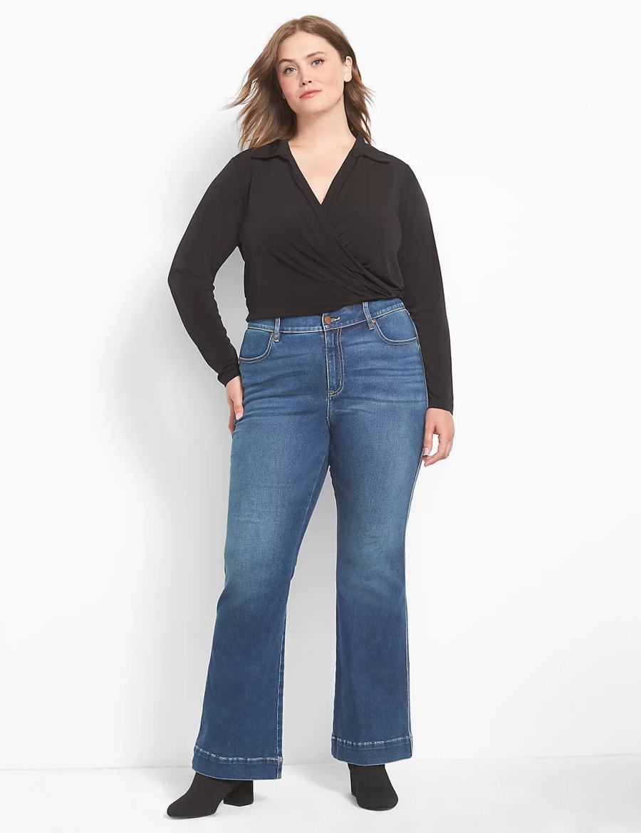 Lane Bryant Fitted Long-Sleeve Surplice Collar Crop Overhemd Dames Zwart | OJF588IS