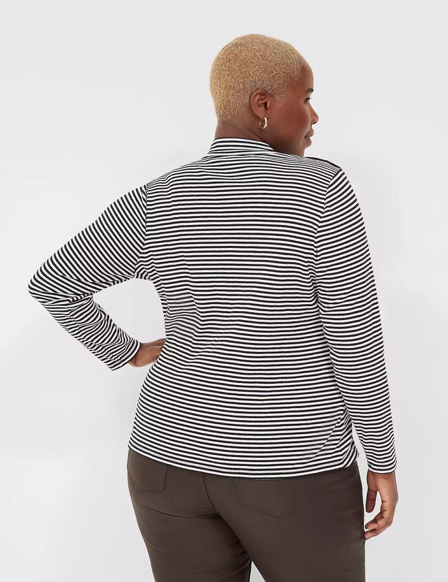 Lane Bryant Fitted Long-Sleeve Turtleneck Top T-shirts Dames Zwart Wit Strepen | HQW4360TM