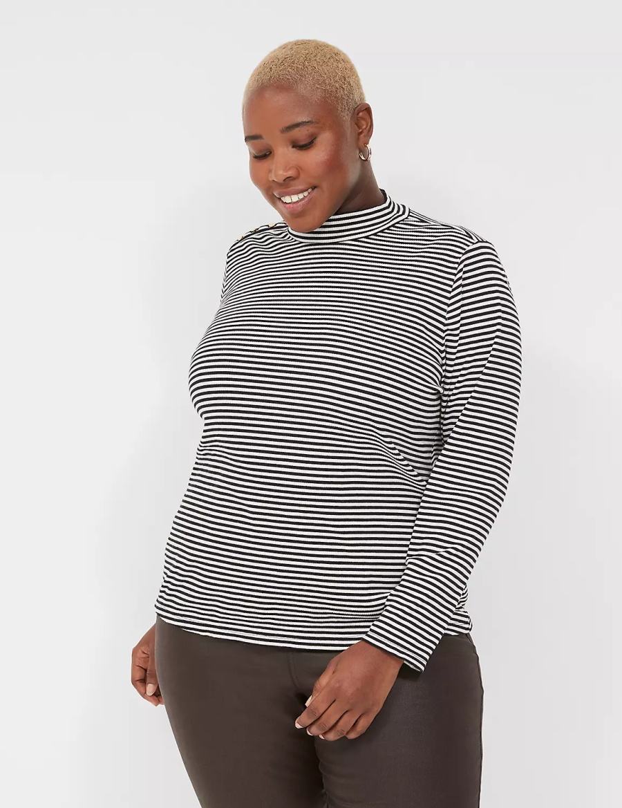 Lane Bryant Fitted Long-Sleeve Turtleneck Top T-shirts Dames Zwart Wit Strepen | HQW4360TM