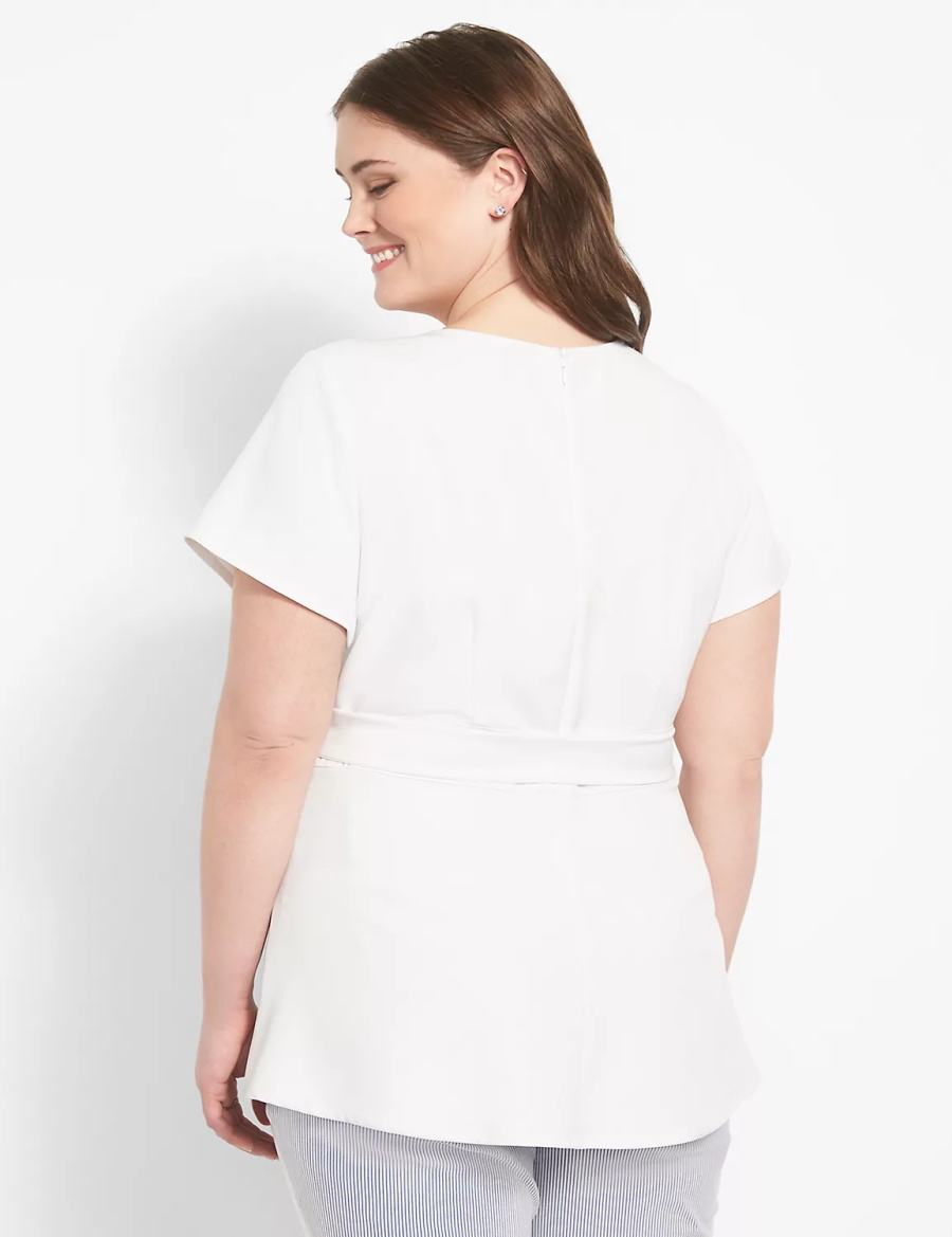 Lane Bryant Fitted Short-Sleeve Crew-Neck Lena Top T-shirts Dames Wit Roze | FDH5773VU
