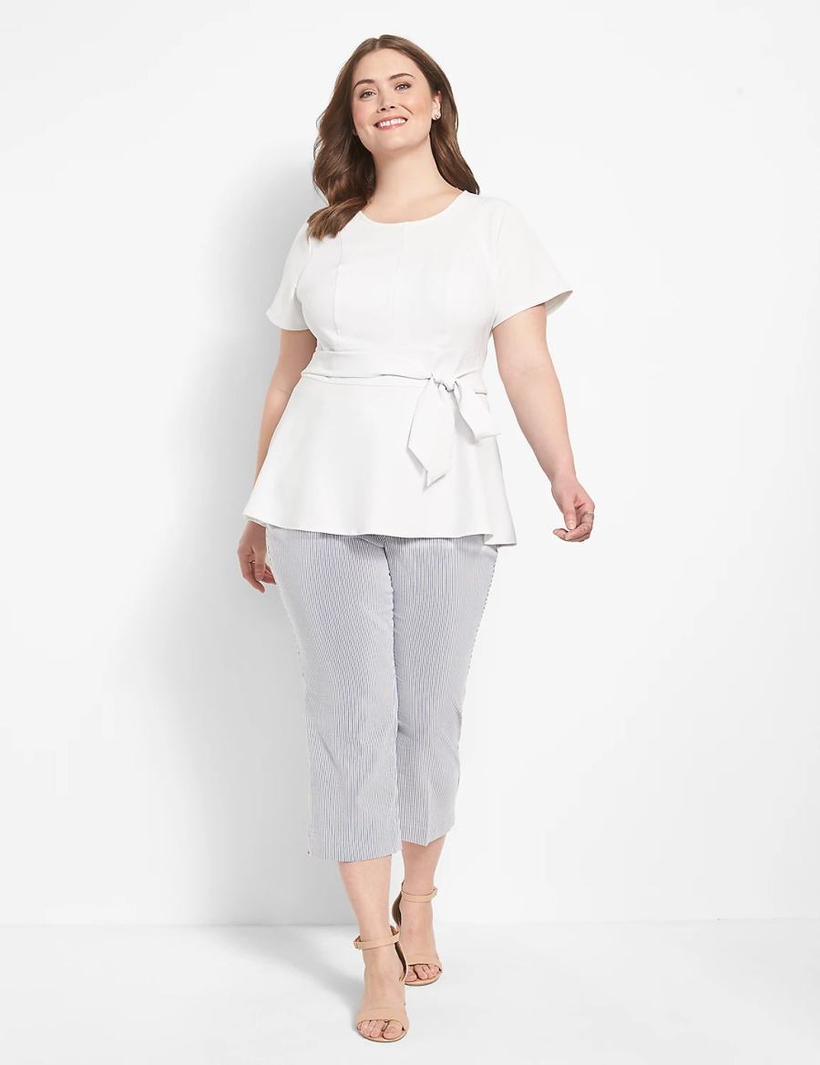 Lane Bryant Fitted Short-Sleeve Crew-Neck Lena Top T-shirts Dames Wit Roze | FDH5773VU
