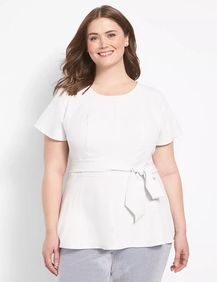 Lane Bryant Fitted Short-Sleeve Crew-Neck Lena Top T-shirts Dames Wit Roze | FDH5773VU
