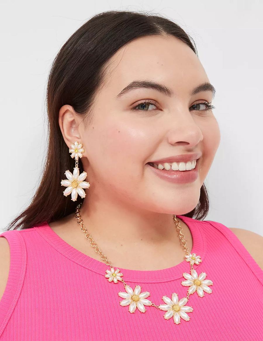 Lane Bryant Floral Pearlized Statement Ketting Dames Goud | NYP6485RB