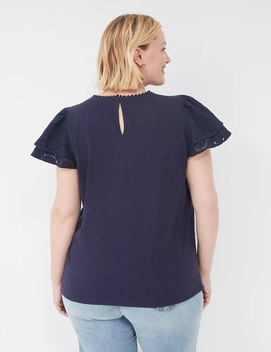 Lane Bryant Flutter-Sleeve Crew-Neck Blouse Dames Blauw | TJI5875WY