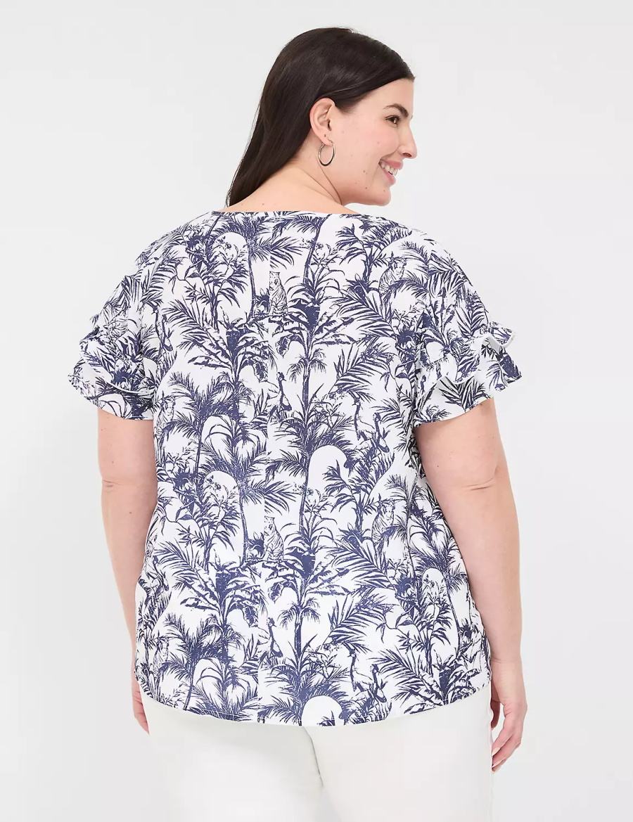 Lane Bryant Flutter-Sleeve Crew-Neck Top T-shirts Dames Donkerblauw | VMY8640KL