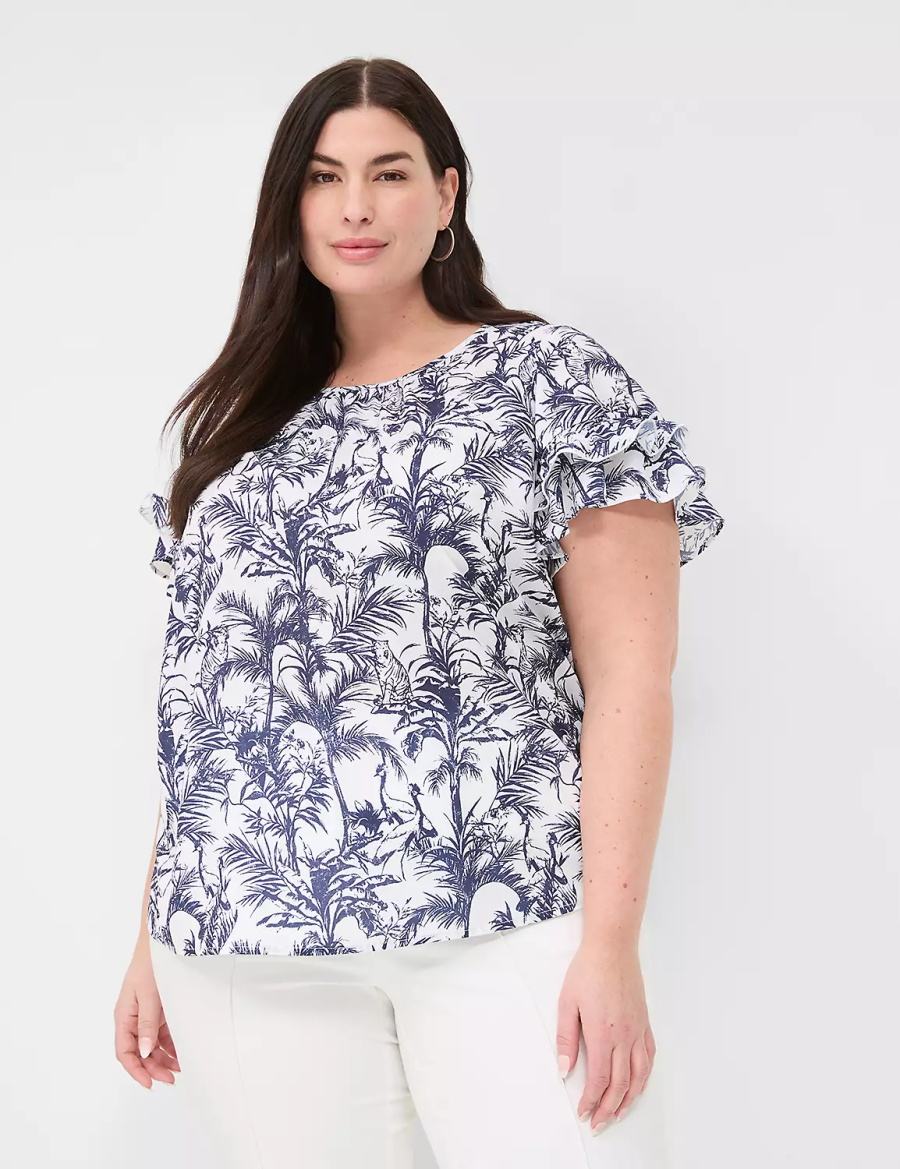 Lane Bryant Flutter-Sleeve Crew-Neck Top T-shirts Dames Donkerblauw | VMY8640KL