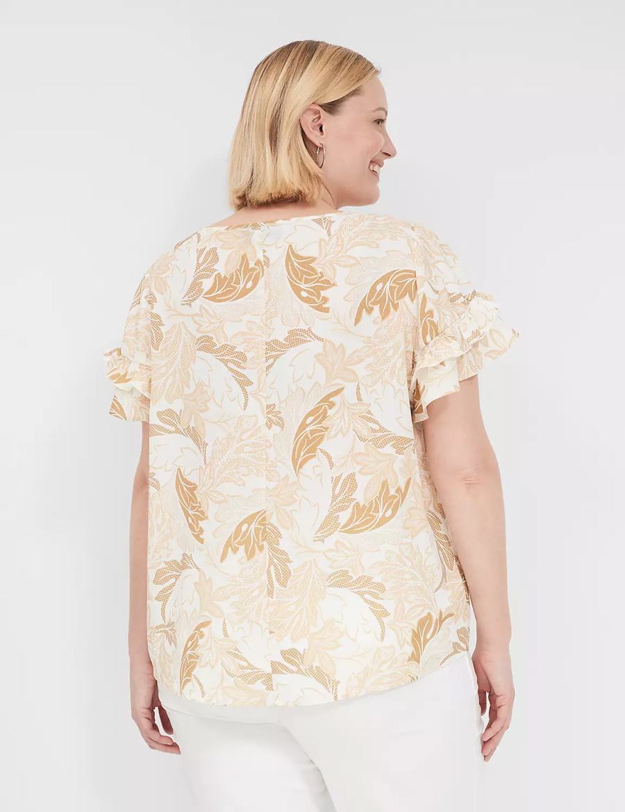 Lane Bryant Flutter-Sleeve Crew-Neck Top T-shirts Dames Bruin Gekleurd | PBQ891WW