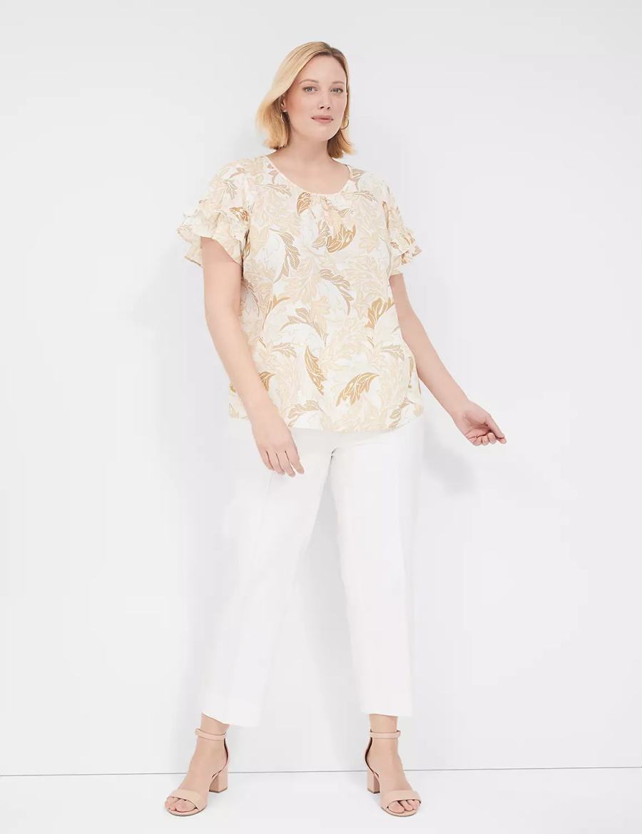 Lane Bryant Flutter-Sleeve Crew-Neck Top T-shirts Dames Bruin Gekleurd | PBQ891WW