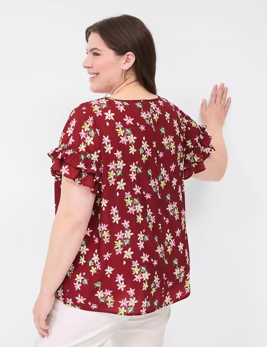Lane Bryant Flutter-Sleeve Crew-Neck Top T-shirts Dames Rood Gekleurd | CPK251QM