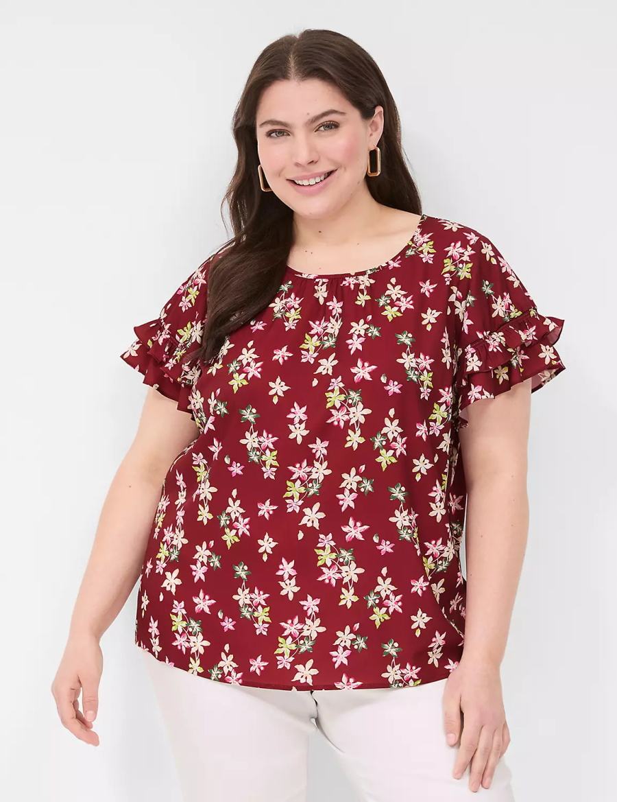 Lane Bryant Flutter-Sleeve Crew-Neck Top T-shirts Dames Rood Gekleurd | CPK251QM