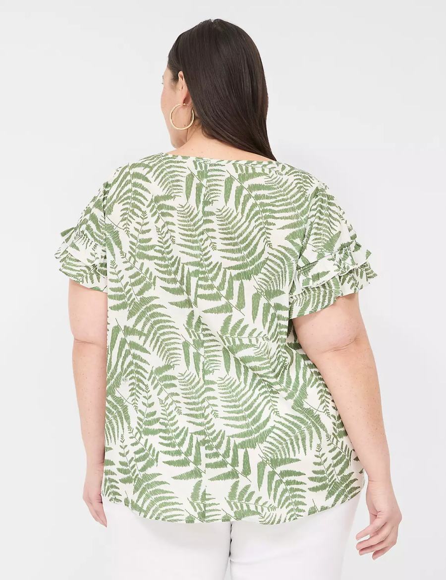 Lane Bryant Flutter-Sleeve Crew-Neck Top T-shirts Dames Groen | KOD2990SU