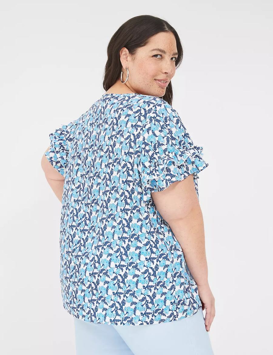 Lane Bryant Flutter-Sleeve Crew-Neck Top T-shirts Dames Blauw | UHF860VP