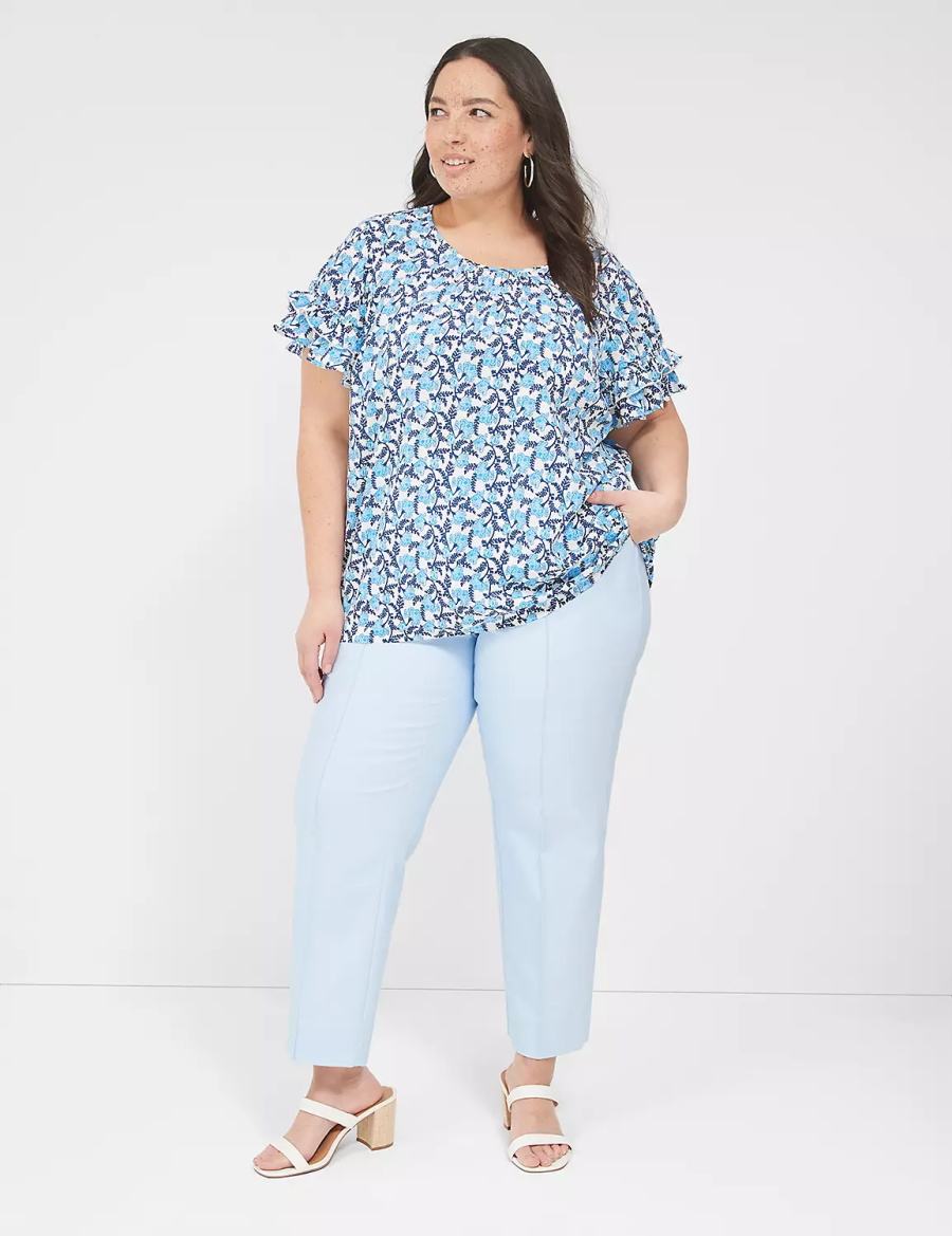Lane Bryant Flutter-Sleeve Crew-Neck Top T-shirts Dames Blauw | UHF860VP