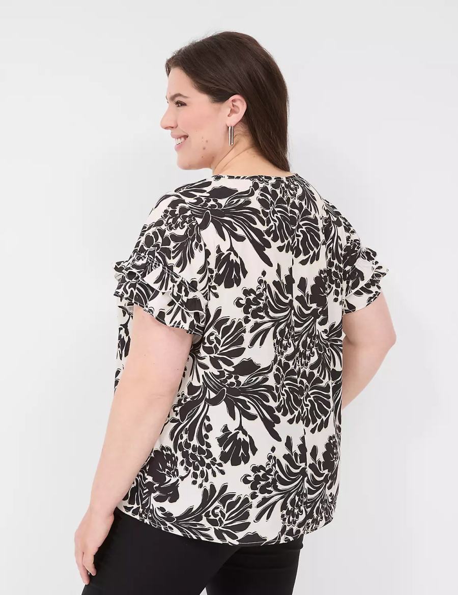 Lane Bryant Flutter-Sleeve Crew-Neck Top T-shirts Dames Zwart | HJU1219IJ