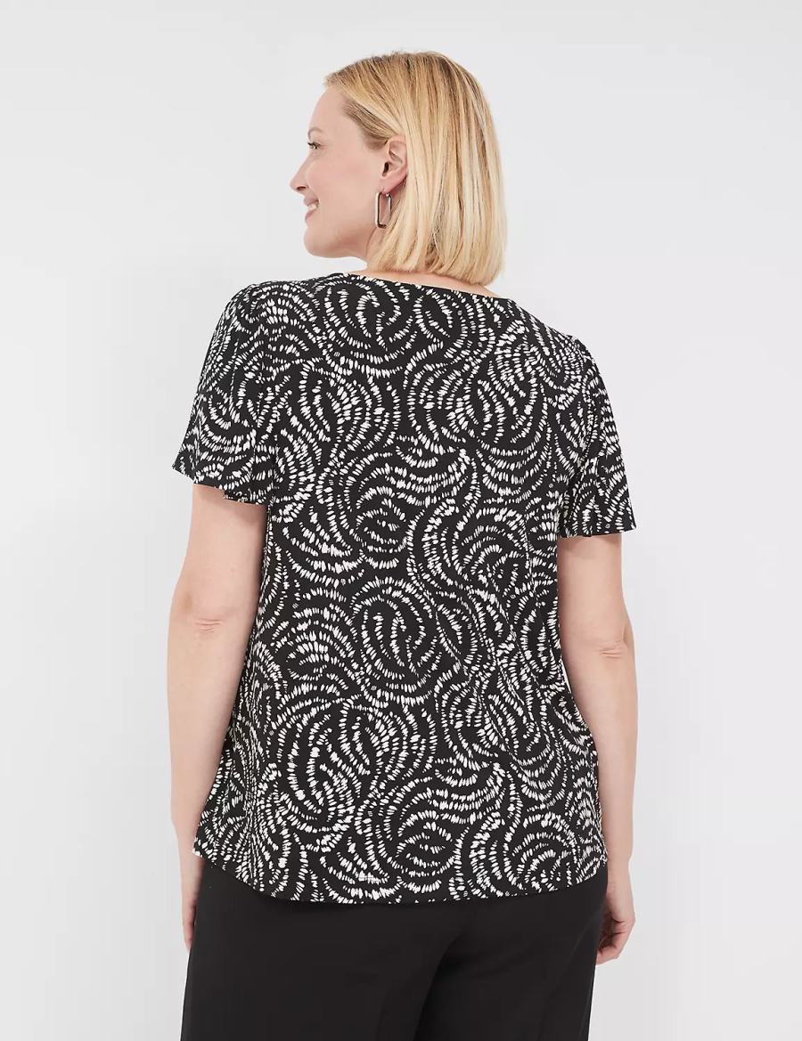 Lane Bryant Flutter-Sleeve Keyhole-Front Top T-shirts Dames Zwart | YVV9767ES