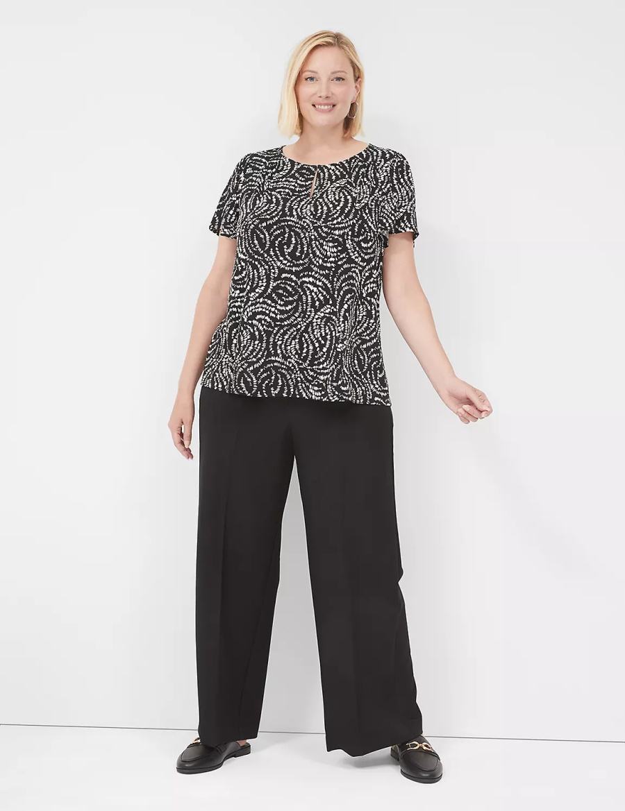 Lane Bryant Flutter-Sleeve Keyhole-Front Top T-shirts Dames Zwart | YVV9767ES