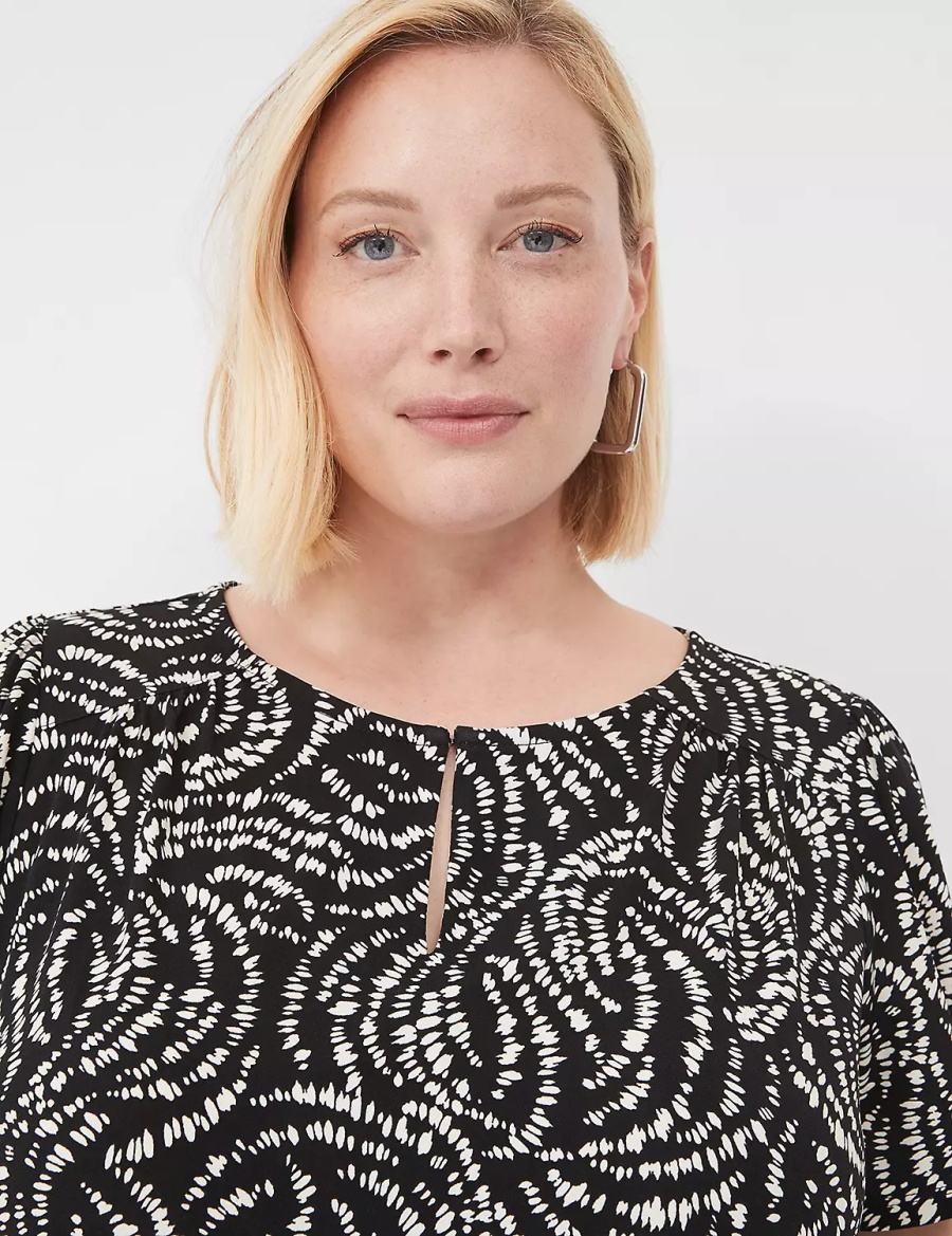 Lane Bryant Flutter-Sleeve Keyhole-Front Top T-shirts Dames Zwart | YVV9767ES
